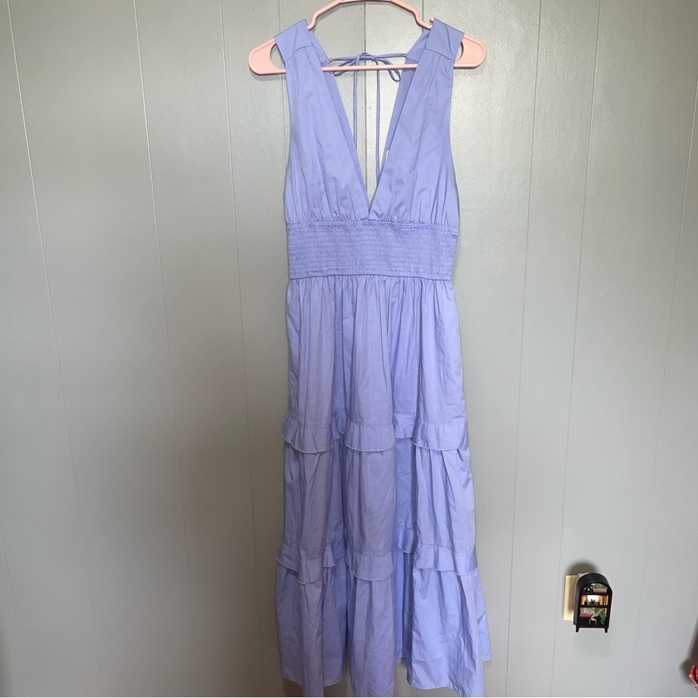 Abercrombie & Fitch Sleeveless Smock Tiered Midi Dress Cotton Blue Small Tall